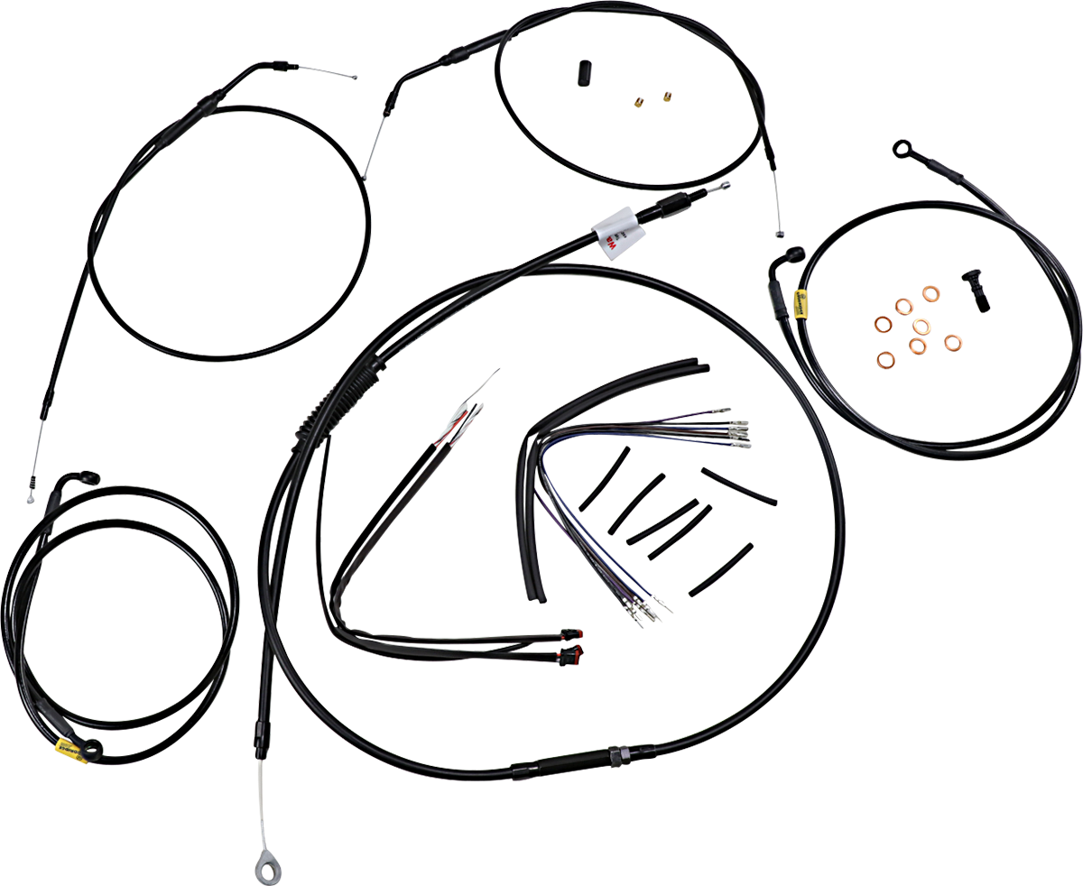 Burly Brand Complete Black Vinyl Handlebar Cable/Line Kit For Ape Hangers - 16" - '12-'17 FXD