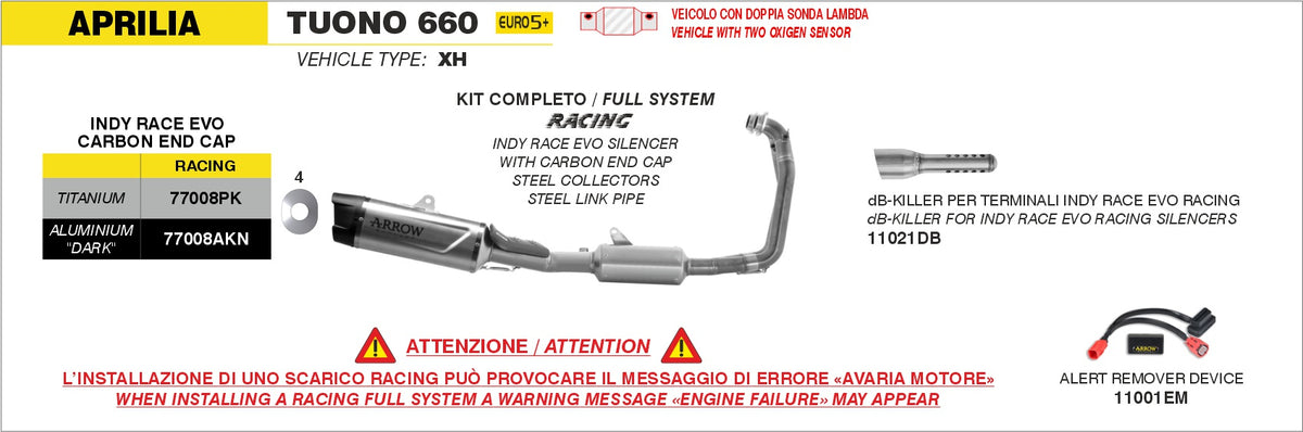 Arrow 77008AKN Full System With Indy Race EVO Aluminium Dark Slip Ons