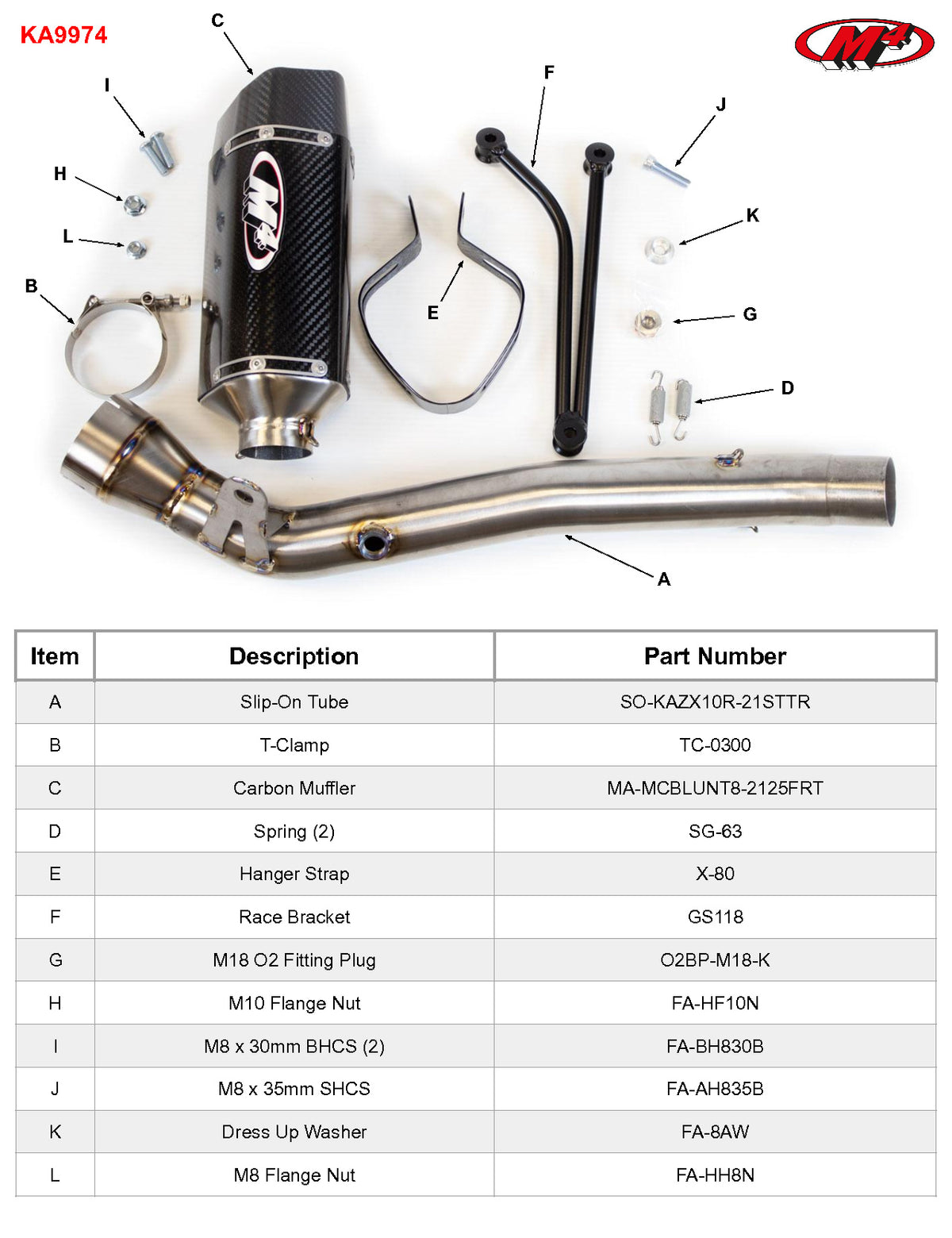 M4 Exhaust KA9974 Component Key