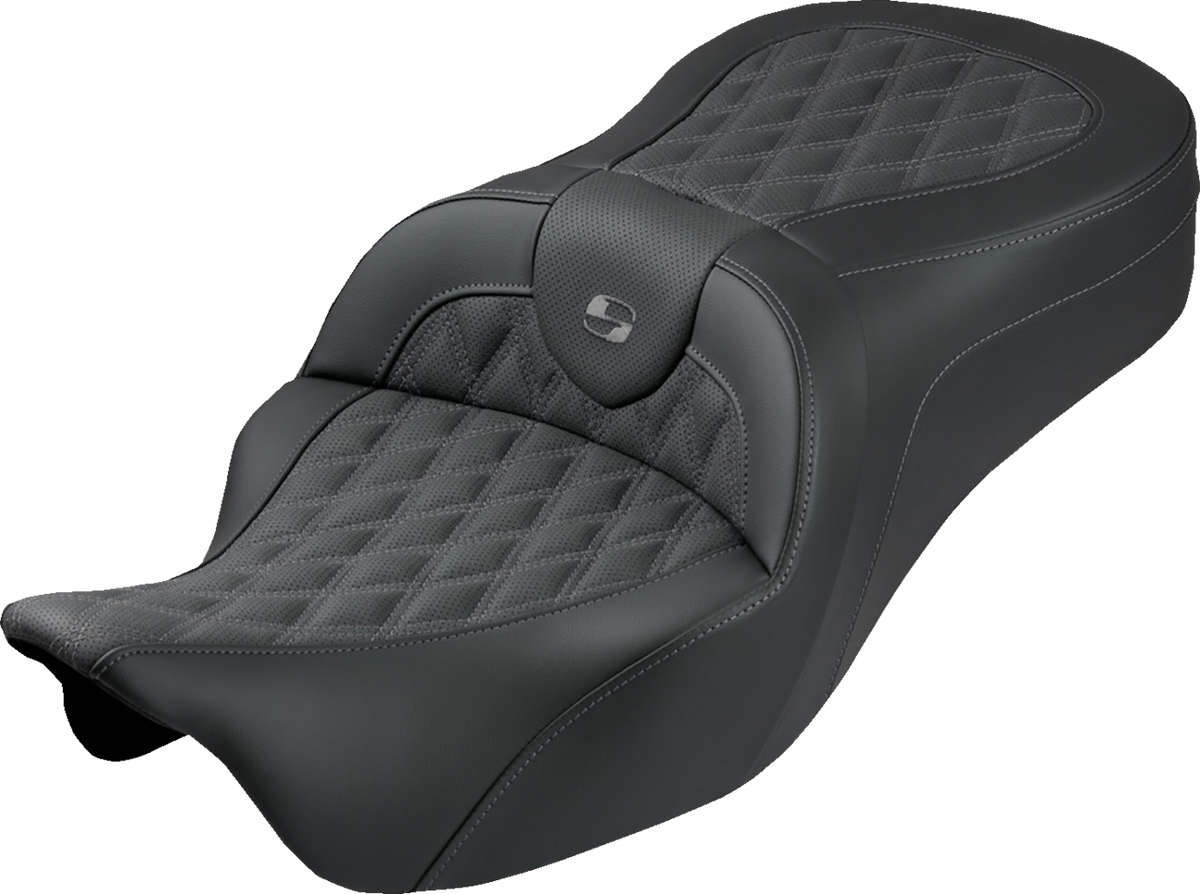 Saddlemen Roadsofa™ King Seat - No Backrest - Lattice Stitch - Gray Stitch - FLH/FLT '08-'25