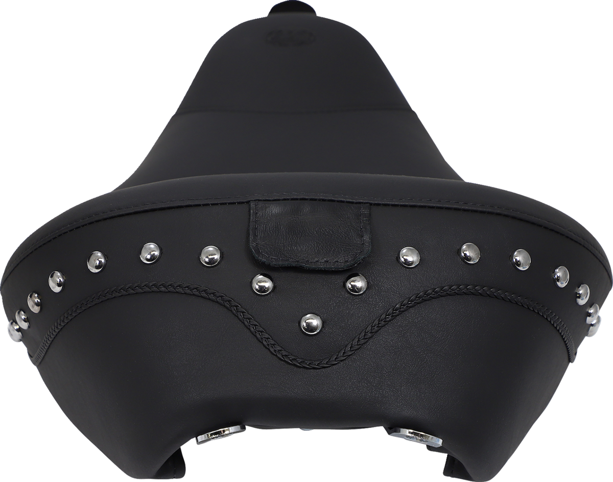 Mustang Wide Solo Seat - With Backrest - Black - Studded W/ Concho - FLH/FLT '08-'25