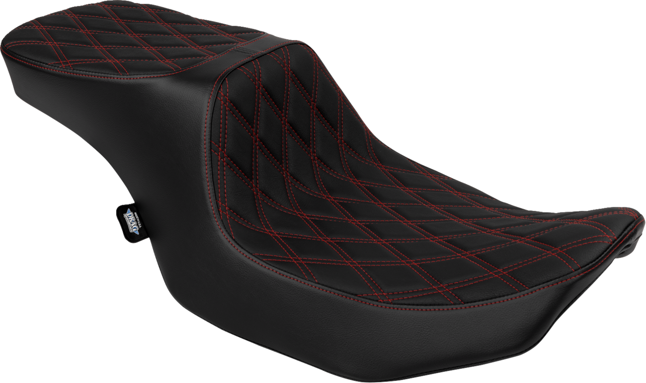 Drag Specialties Seats Predator 2-Up Seat - Vinyl - Double Diamond Red Stitch - W/O Backrest - FLT/FLH '23-'24