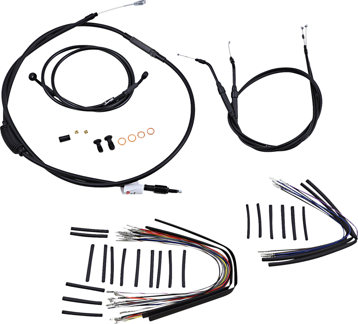 Burly Brand Complete Black Vinyl Handlebar Cable/Line Kit For Ape Hangers - 12" - '07-'11 FXD