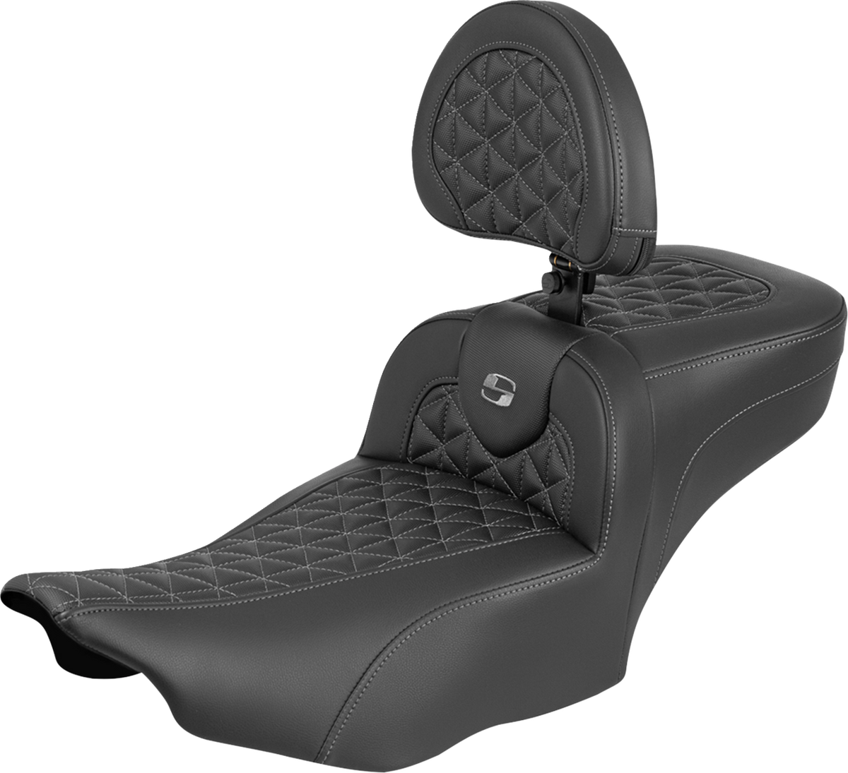 Saddlemen Roadsofa™ Extended Reach Seat - With Backrest - Gray Stitch - FLH/FLT '23-'25