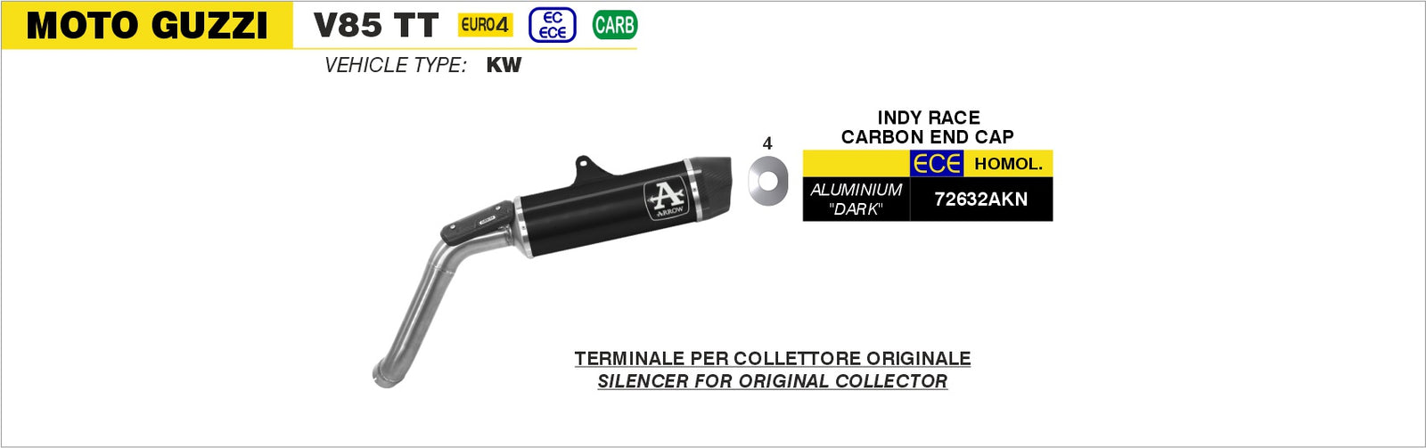 Arrow 72632AKN Indy Race Aluminium Dark Slip On With Carbon End Cap