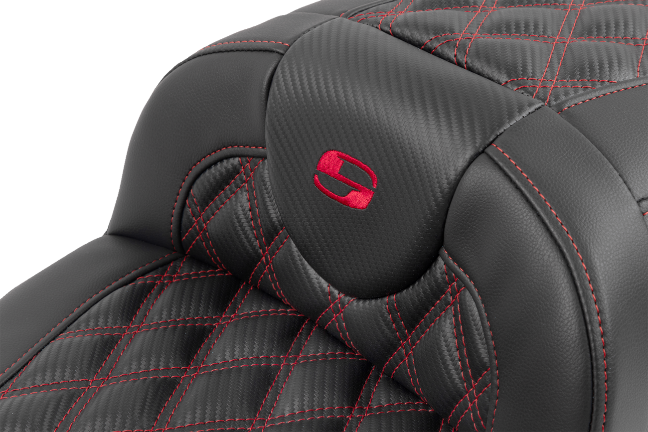 Saddlemen Roadsofa™ Extended Reach Seat - With Backrest - Lattice Stitch - Red Stitch - FLTR/FLHX '23-'24