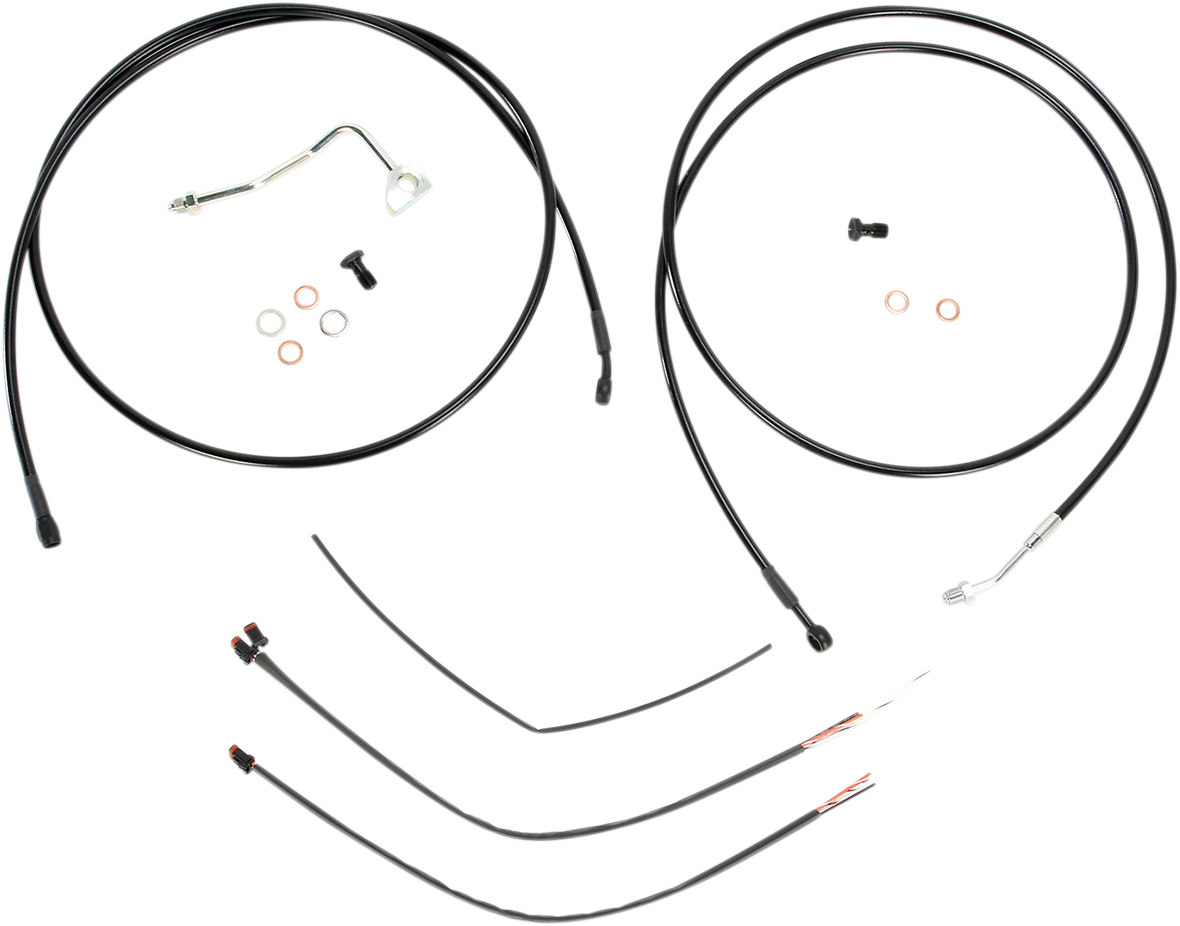 Burly Brand Complete Black Vinyl Handlebar Cable/Line Kit For Ape Hangers - 13" - ABS - '14-'16 FLH