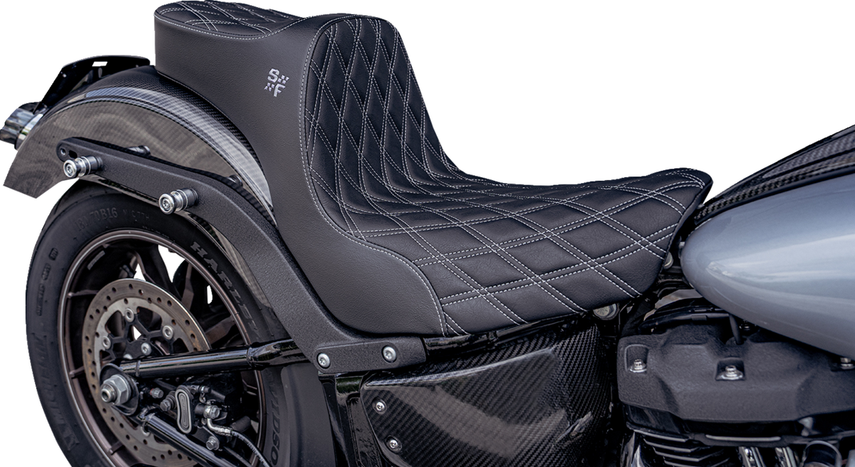 Slyfox Chariot Seat - Black Double Diamond Stitch - Silver Logo - FLSB '18-'21/FXLR '18-'26