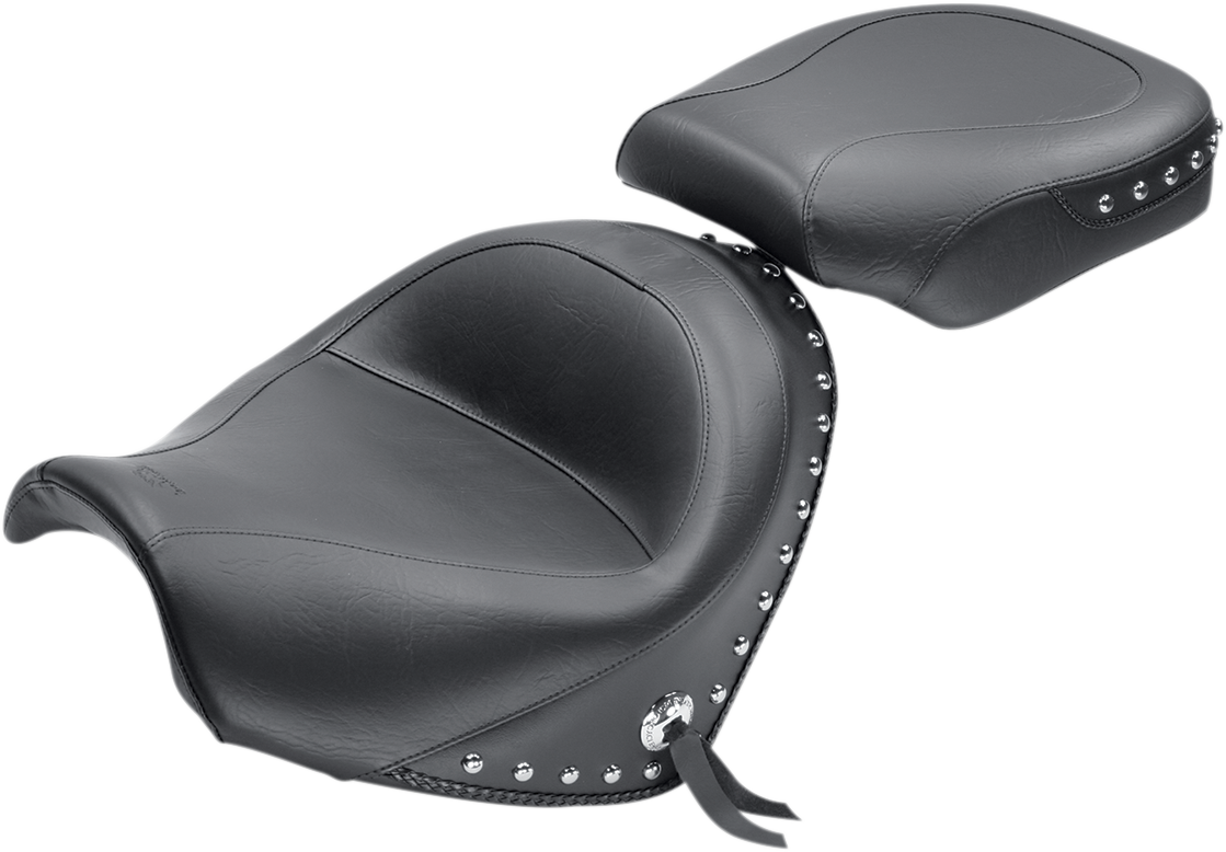 Mustang Seat - Wide - Touring - Without Backrest - Two-Piece - Chrome Studded - Black W/Conchos - Suzuki