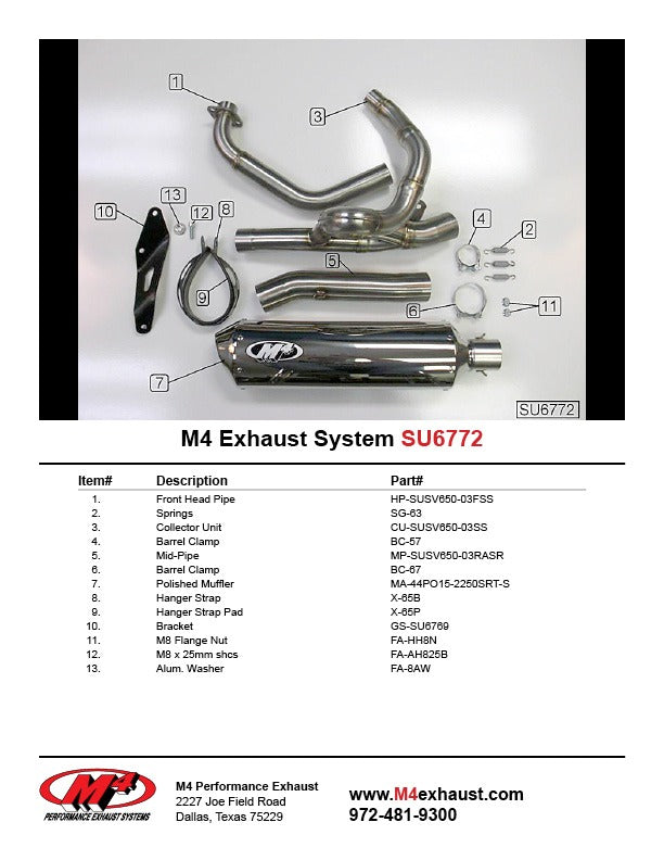M4 Exhaust SU6772 Component Key