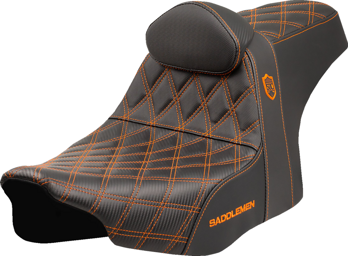 Saddlemen Pro Series SDC Performance Seat - Orange Stitching - W/ Backrest - FLT/FLH '23-'25