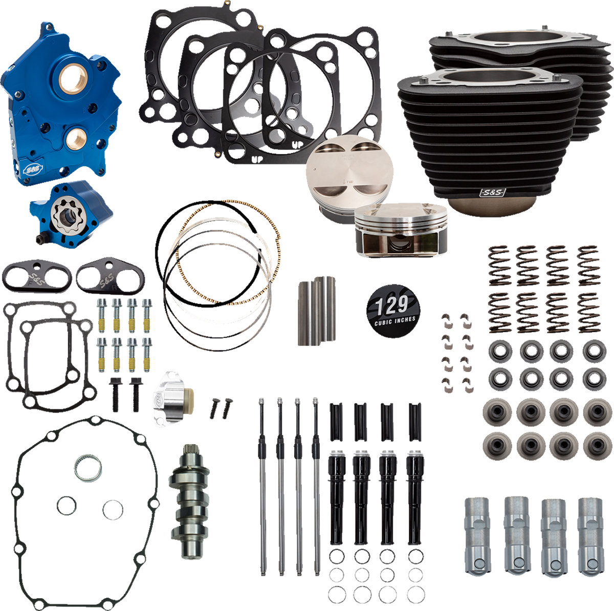S&amp;S Cycle 129" Power Package Engine Performance Kit - Chain Drive - Oil Cooled - Non-Highlighted Fins - M8