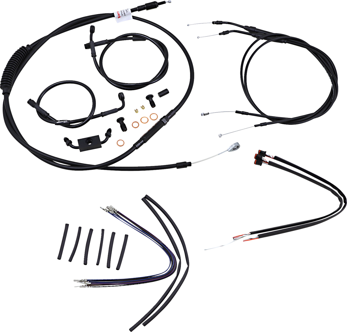 Burly Brand Complete Black Vinyl Handlebar Cable/Line Kit For Ape Hangers - 16" - ABS - '12-'17 Dyna