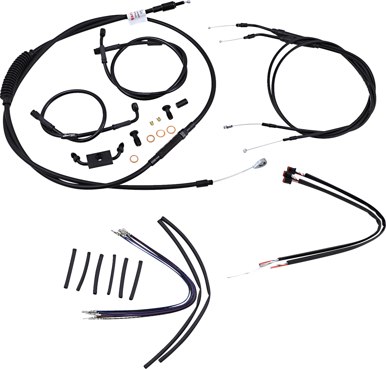 Burly Brand Complete Black Vinyl Handlebar Cable/Line Kit For Ape Hangers - 16" - ABS - '12-'17 Dyna