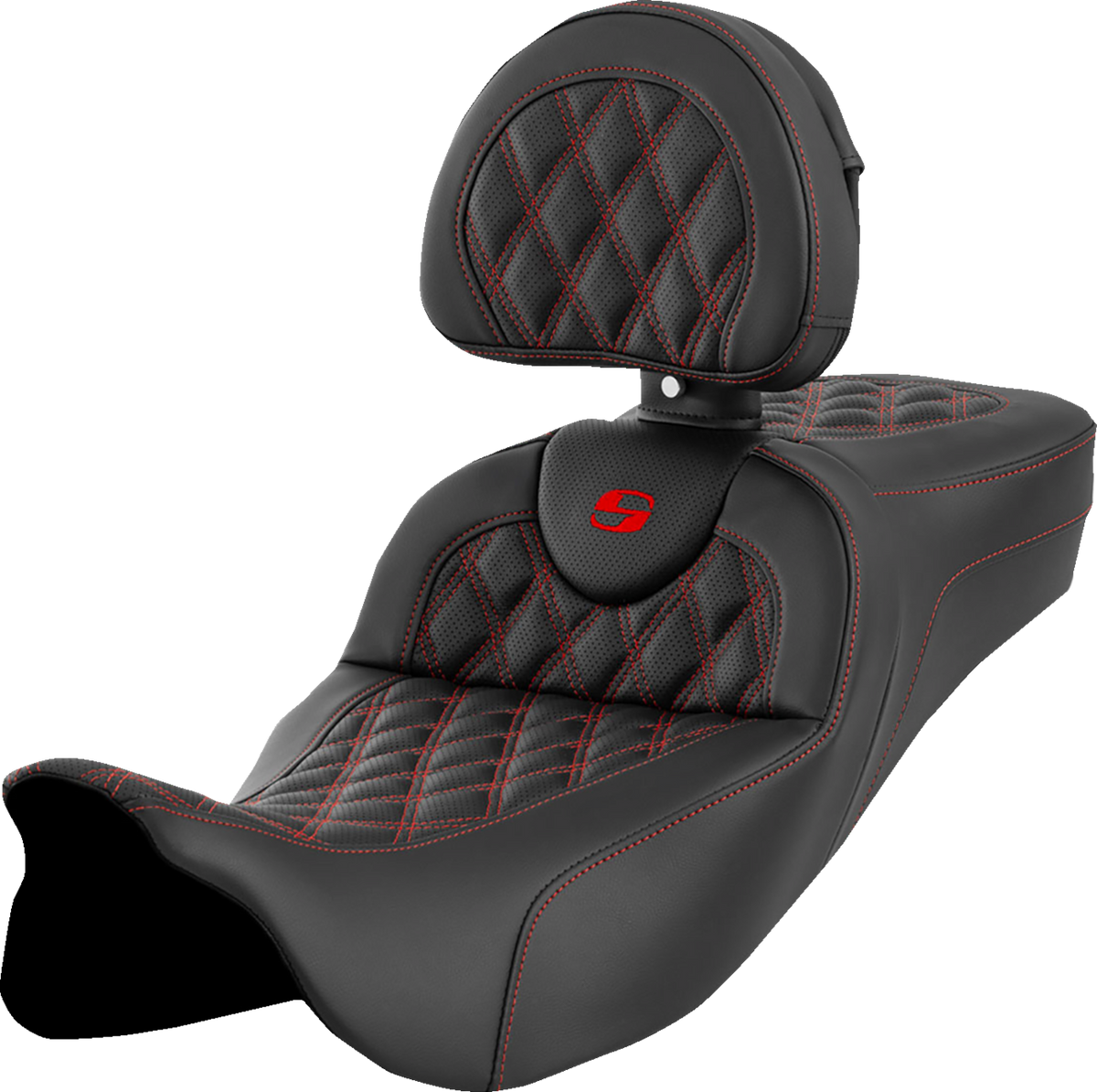 Saddlemen Roadsofa™ Extended Reach Seat - Lattice Stitch - Red Stitch - With Backrest - FL '08-'24