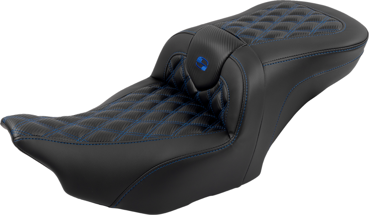 Saddlemen RoadSofa™ Seat - With Backrest - Carbon Fiber - Lattice Stitch - Blue Stitch - FLTR/FLHX '23-'24