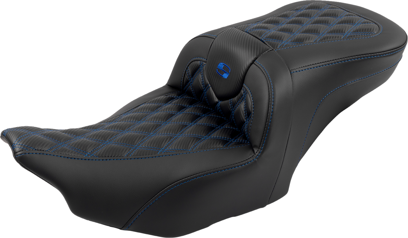 Saddlemen RoadSofa™ Seat - With Backrest - Carbon Fiber - Lattice Stitch - Blue Stitch - FLTR/FLHX '23-'24