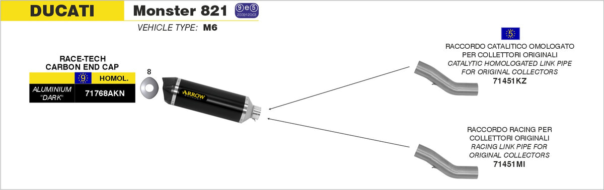 Arrow 71768AKN Race-Tech Aluminium Dark Slip On With Carbon End Cap
