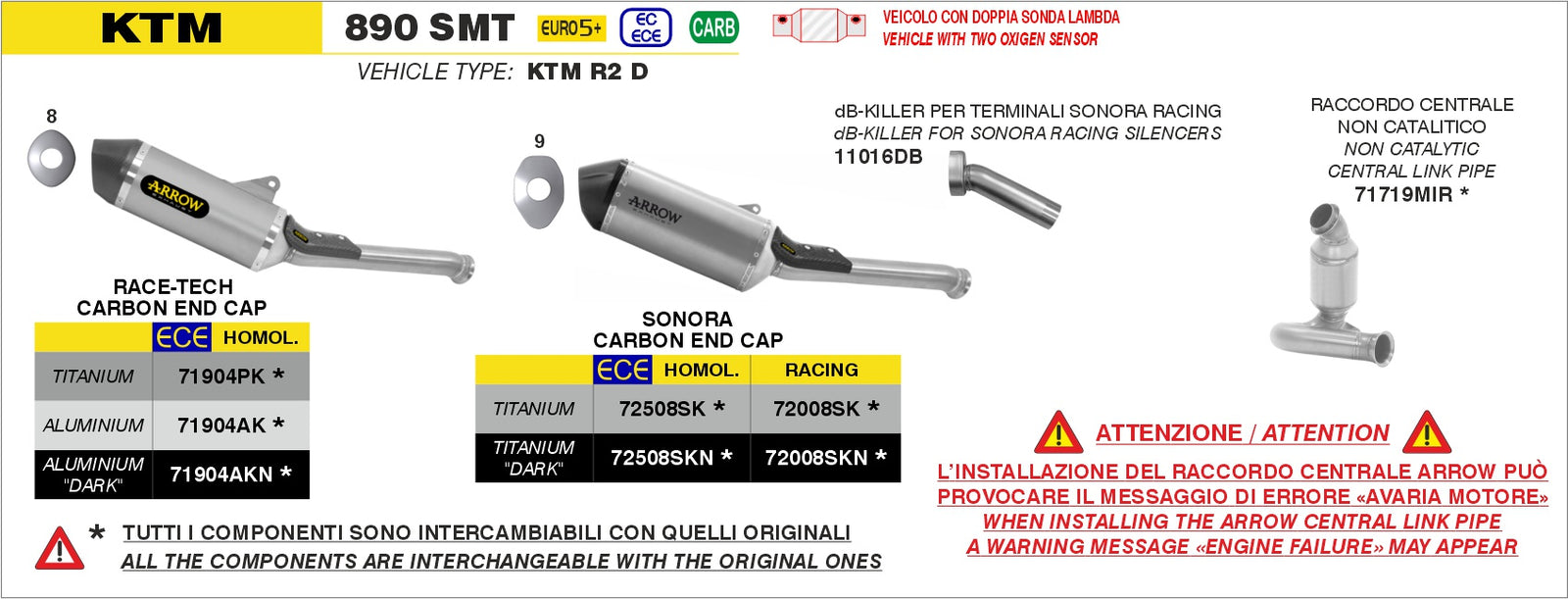 Arrow 71719MIR Non Catalized Mid-Pipe