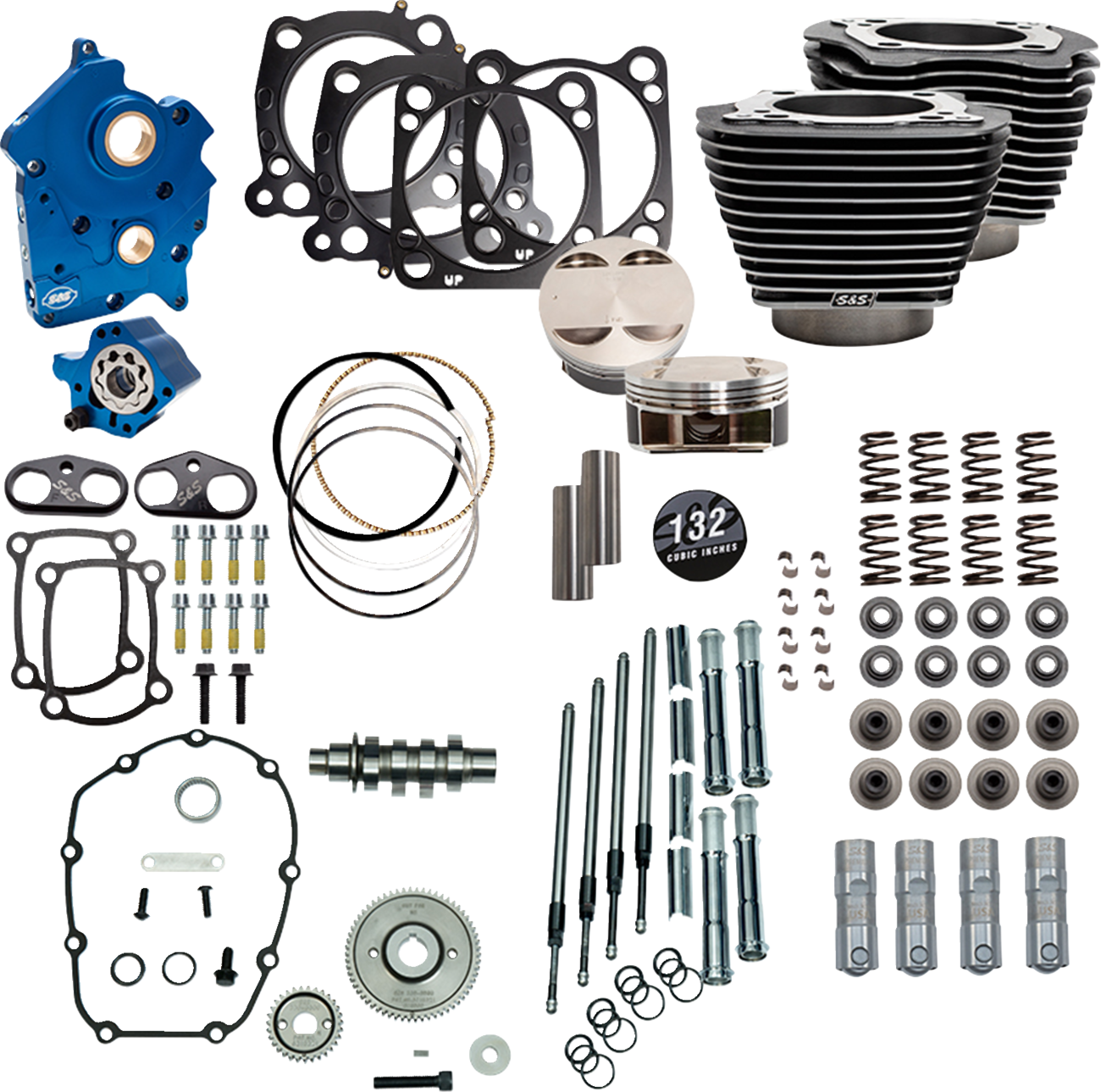 S&S Cycle 132" Power Pack - 550 Gear Drive - Oil Cooled - Black Granite W/Highlight Fins - 114"/117" M8