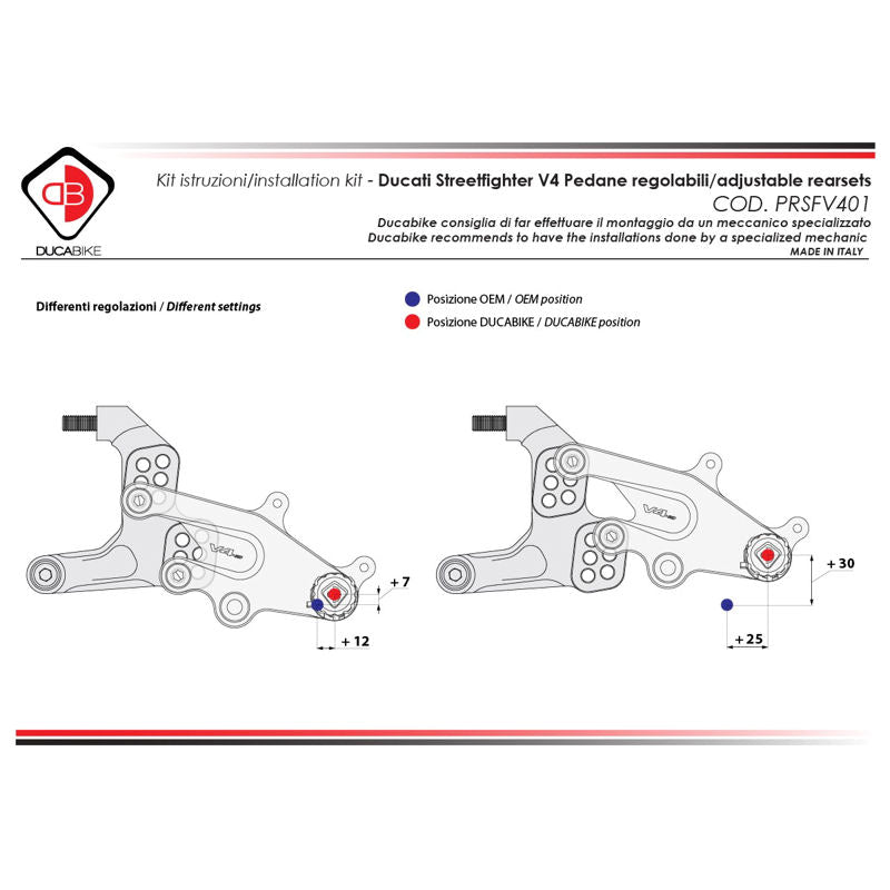 Ducabike DBK 3D Adjustable Rearsets for Ducati Streetfighter V4 V4S
