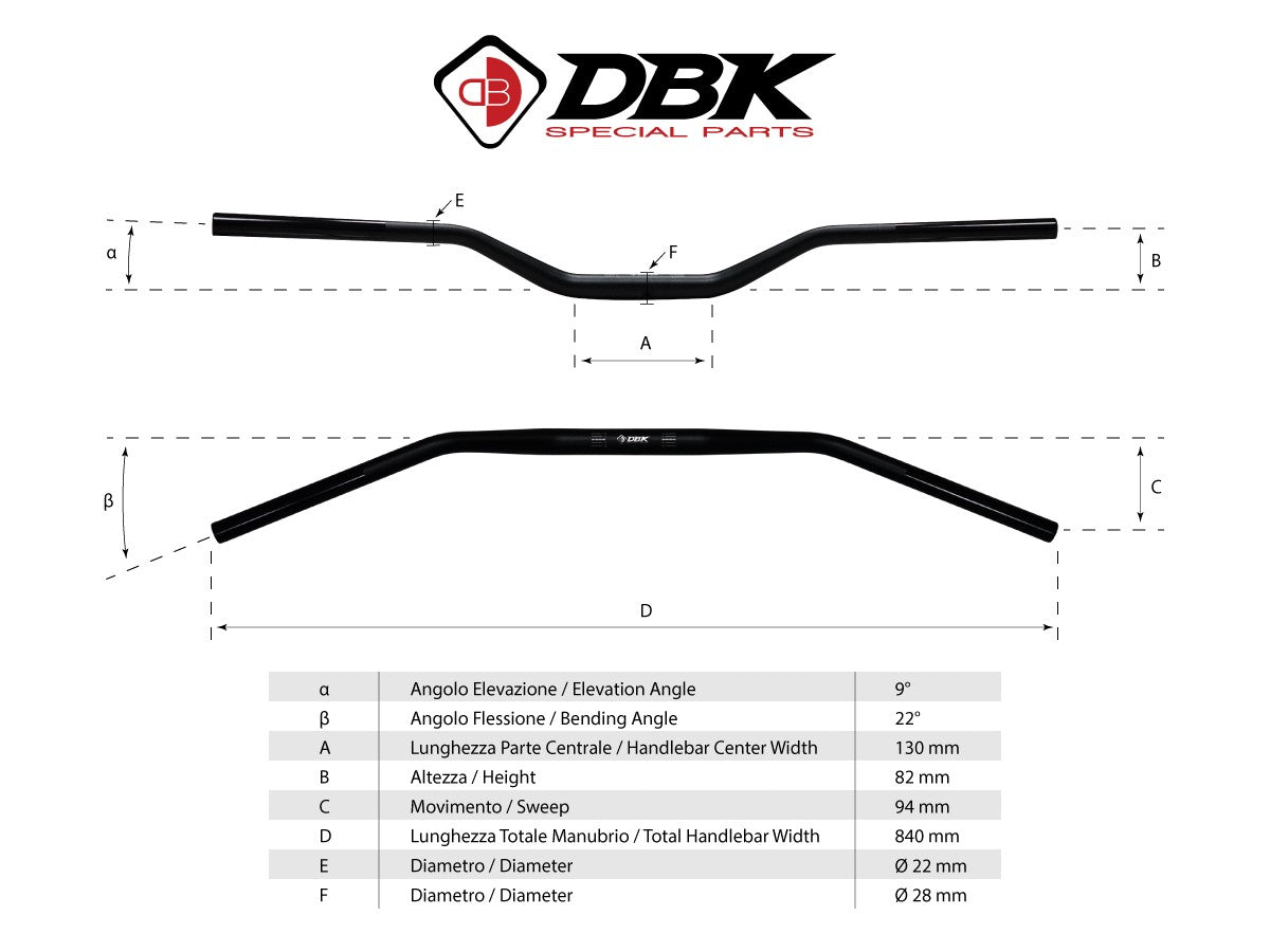 Ducabike DBK HAN01 - VARIABLE SECTION HANDLEBAR Ø 22-28 Mm