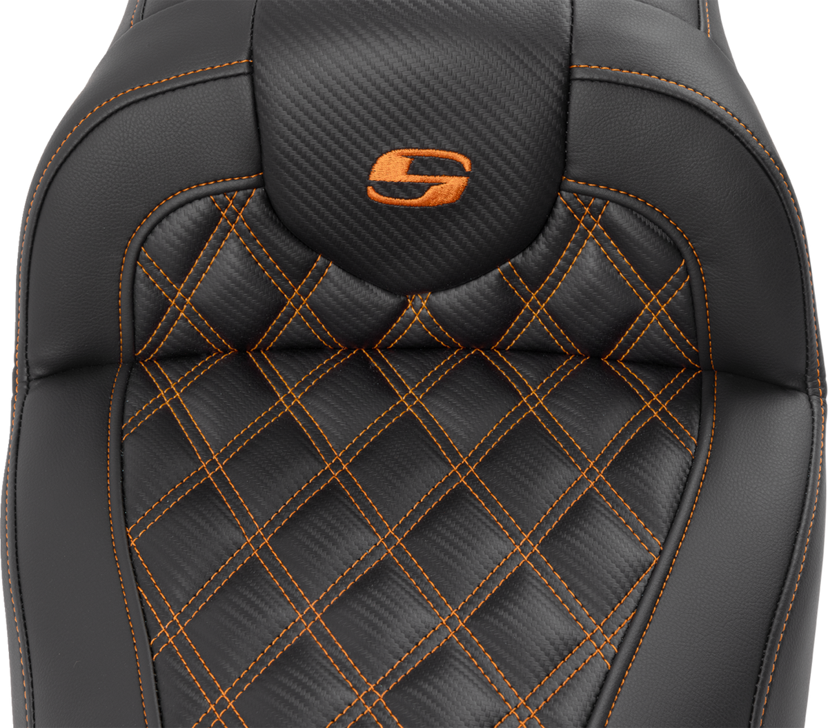 Saddlemen RoadSofa™ Seat - With Backrest - Carbon Fiber - Lattice Stitch - Orange Stitch - FLTR/FLHX '23-'24