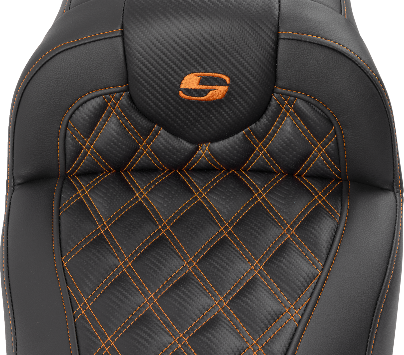Saddlemen RoadSofa™ Seat - With Backrest - Carbon Fiber - Lattice Stitch - Orange Stitch - FLTR/FLHX '23-'24