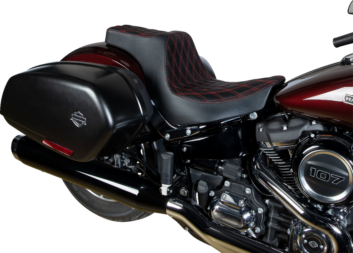 Drag Specialties Seats Predator III 2-Up Seat - Vinyl - Double Diamond - Red Stitching - FL/FX '18-'24