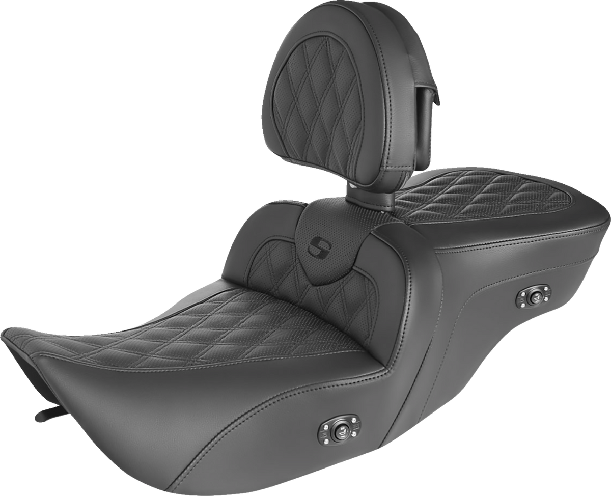 Saddlemen Roadsofa™ Seat - With Backrest - Full Lattice Stitch - Heated - '99-'07 FLH