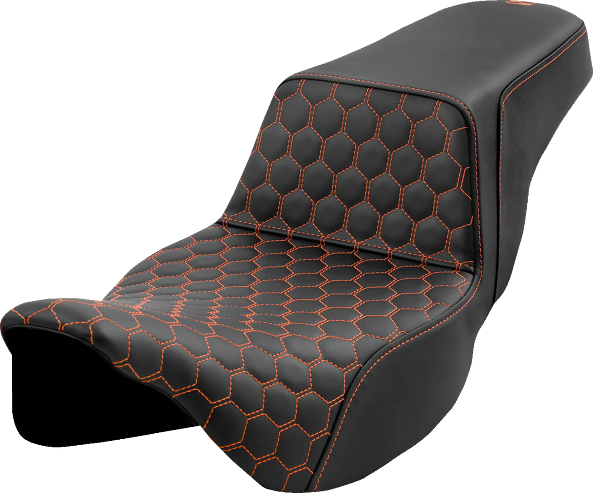 Saddlemen Step-Up Seat - Honeycomb - Extended Reach - Orange Stitching - FL '08-'23