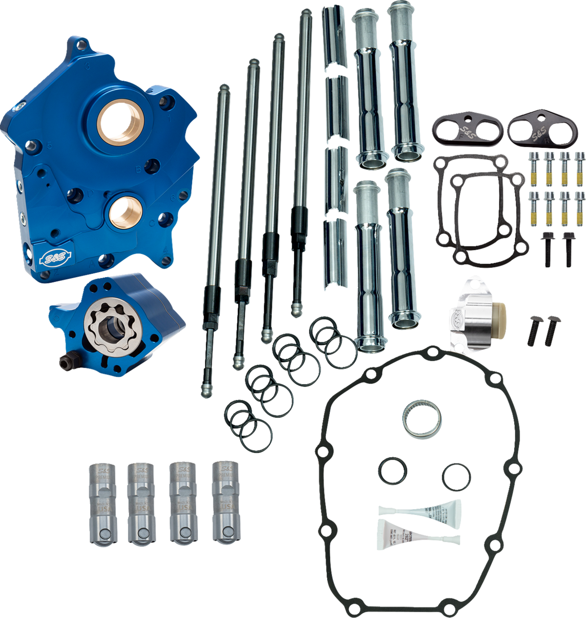 S&amp;S Cycle Cam Chest - Oil Cooled - Chain Drive - Chrome Pushrod Tubes - M8