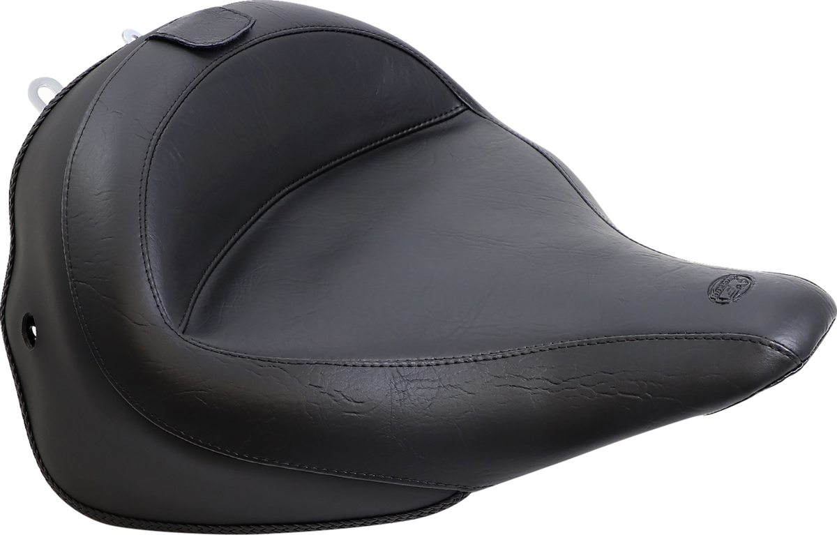 Mustang Wide Solo Seat - With Backrest - Vintage - Black - Smooth - FLSTN '05-'17