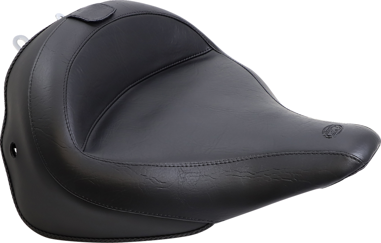 Mustang Wide Solo Seat - With Backrest - Vintage - Black - Smooth - FLSTN '05-'17