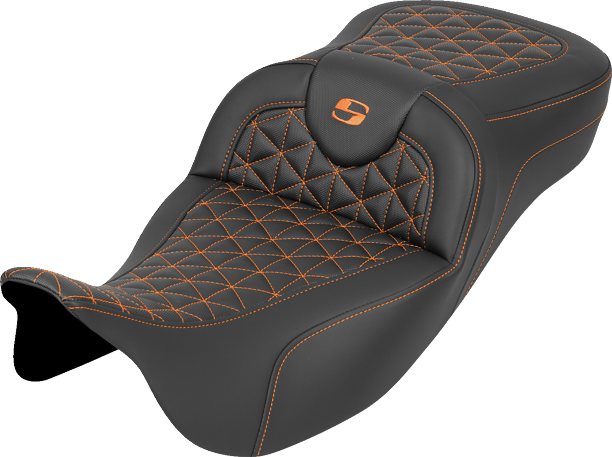 Saddlemen RoadSofa™ Tri Gripper Seat - Extended Reach - Orange Stitch - W/O Backrest - FLH/FLT '08-'25