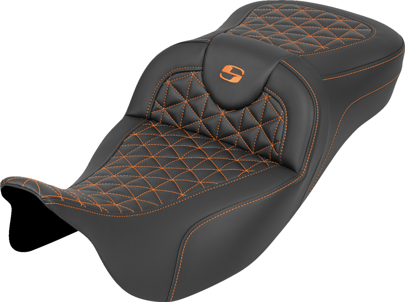 Saddlemen RoadSofa™ Tri Gripper Seat - Extended Reach - Orange Stitch - W/O Backrest - FLH/FLT '08-'25