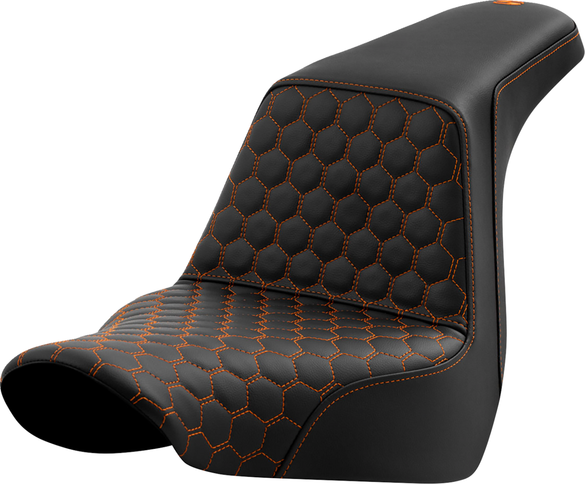 Saddlemen Step-Up Seat - Honeycomb - Orange Stitching - FL/FX '18-'24