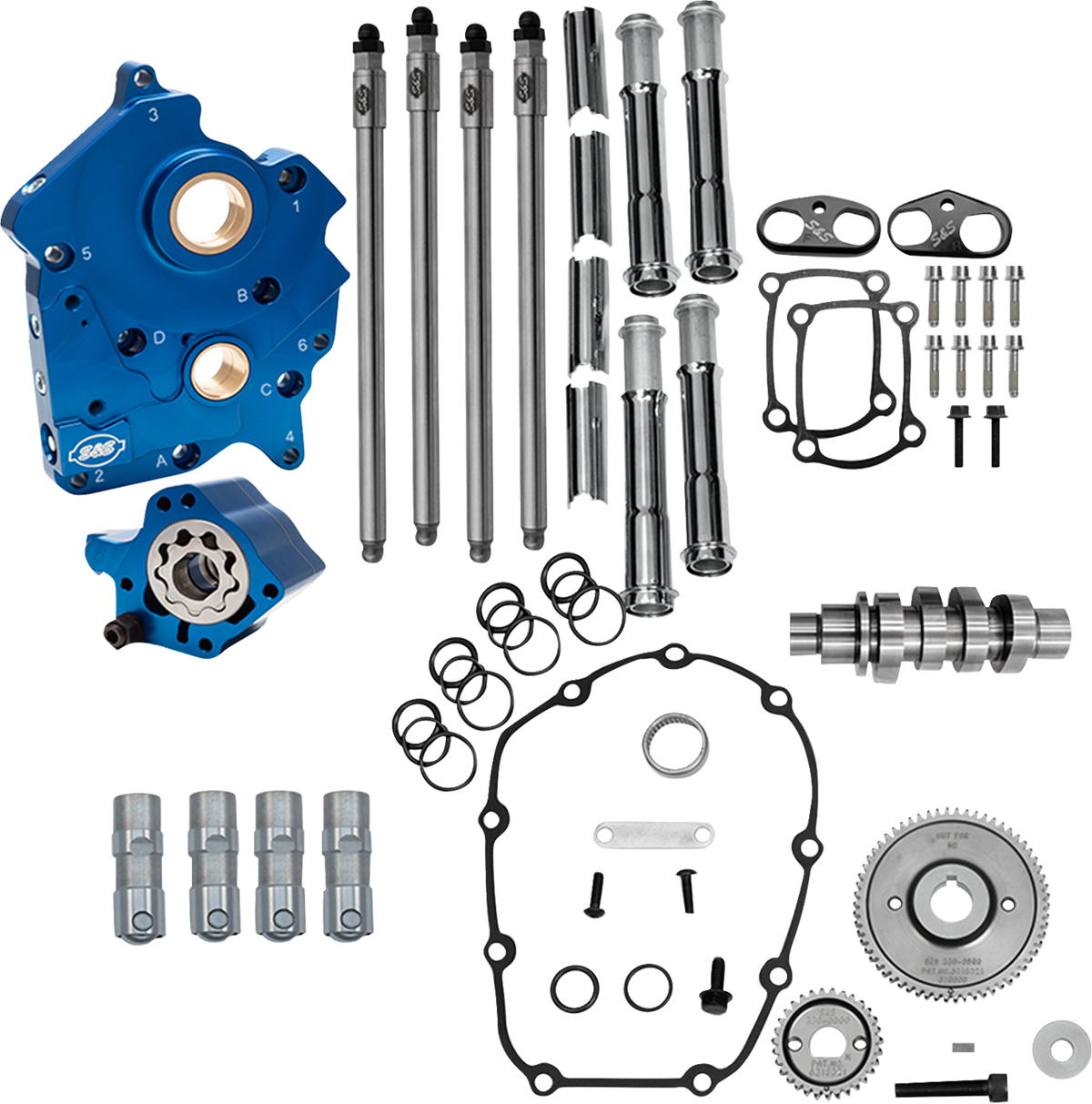 S&amp;S Cycle Cam Chest Kit - Water Cooled - Gear Drive - 496 Cam - Chrome Pushrod Tubes - M8
