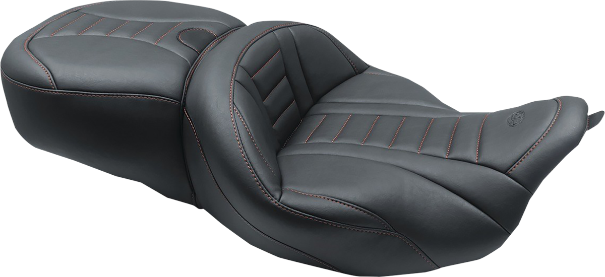 Mustang One-Piece Deluxe Touring Seat - Black W/ American Beauty Red Stitching - FL '08-'25