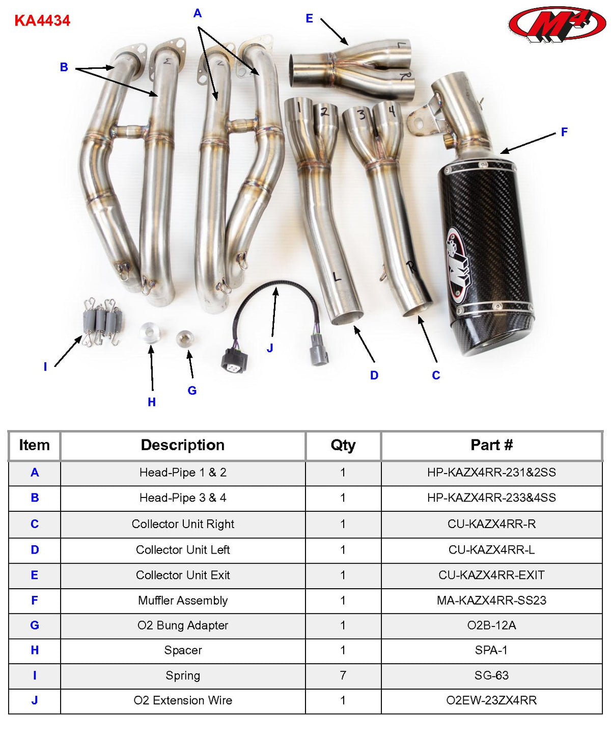 M4 Exhaust KA4434 Component Key