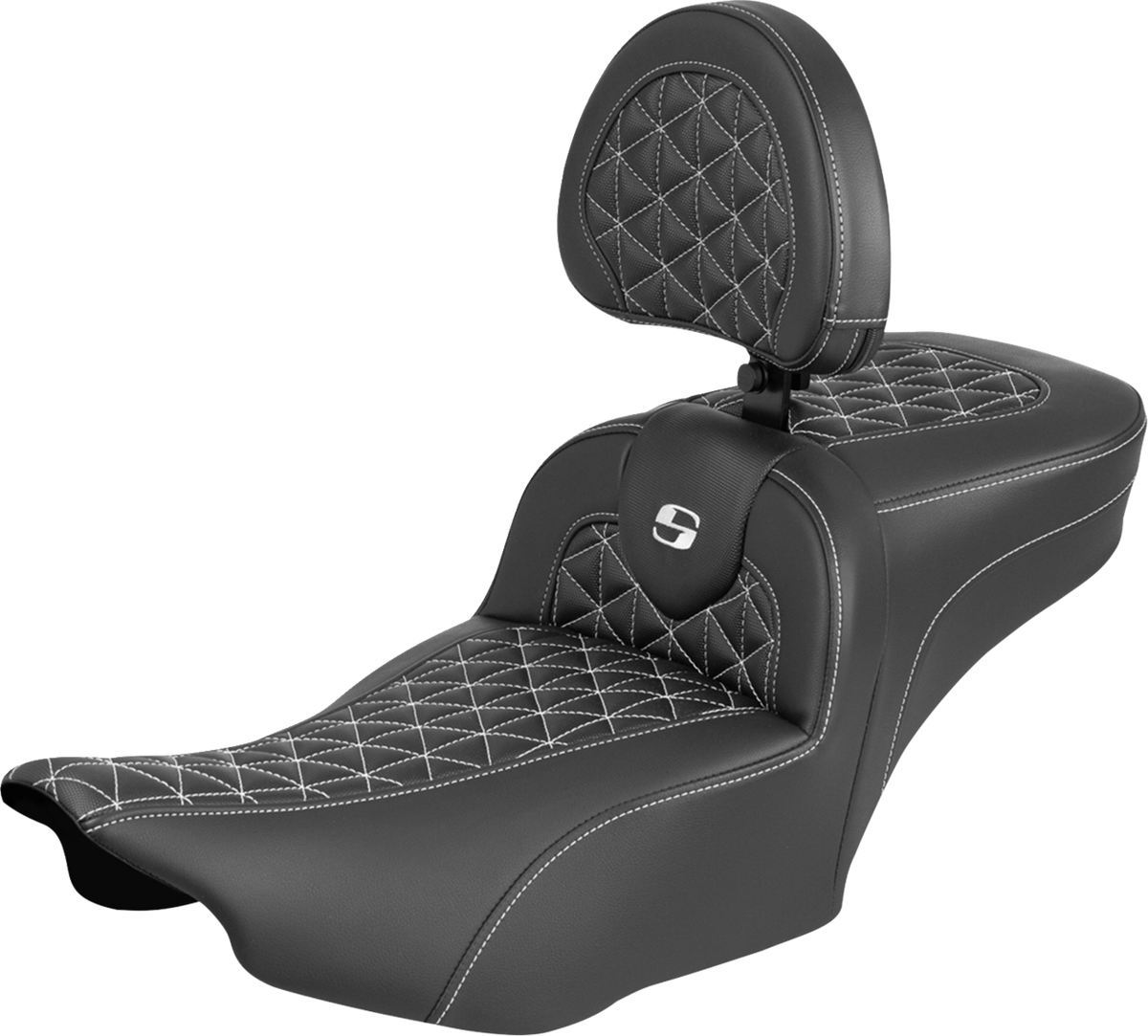 Saddlemen Roadsofa™ Extended Reach Seat - With Backrest - White Stitch - FLH/FLT '23-'25