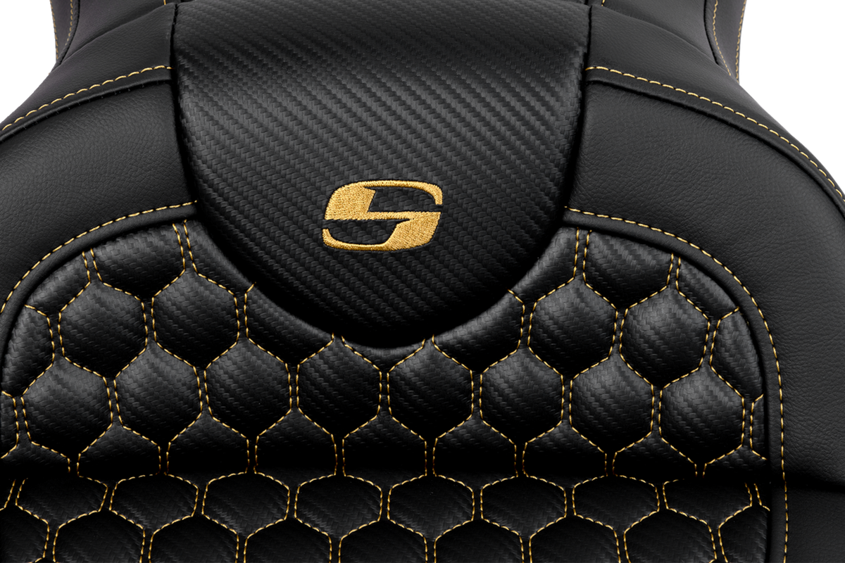 Saddlemen RoadSofa™ Seat - Honeycomb - Gold Stitch - Without Backrest - FLH/FLT '08-'23
