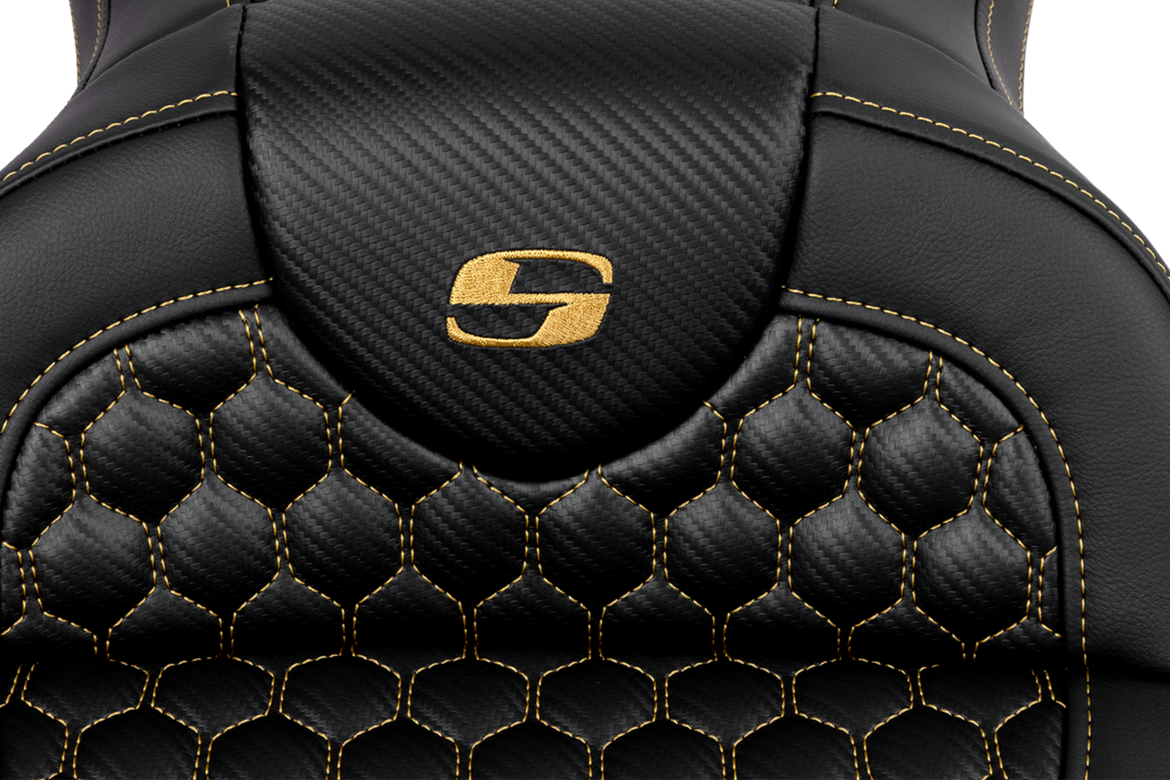 Saddlemen RoadSofa™ Seat - Honeycomb - Gold Stitch - Without Backrest - FLH/FLT '08-'23