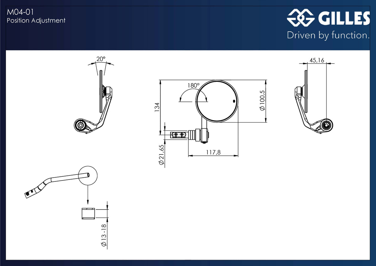 Gilles Tooling MOON Handlebar End Mirror Round