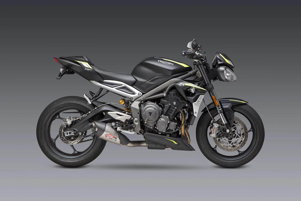 Yoshimura STREET TRIPLE 18-23 AT2 Stainless Slip-On Exhaust, W/ Stainless Muffler