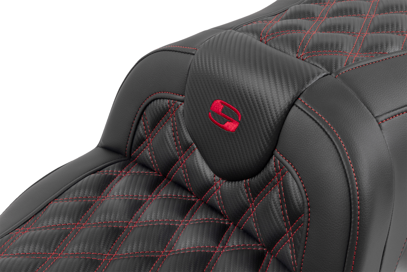 Saddlemen RoadSofa™ Seat - With Backrest - Carbon Fiber - Lattice Stitch - Red Stitch - FLTR/FLHX '23-'24