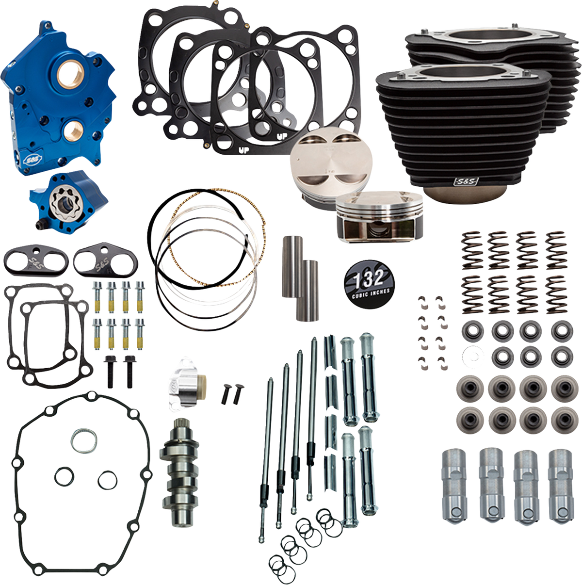S&amp;S Cycle Power Pack - Oil Cooled - 550C - Wrinkle Black W/O Highlight - Chrome Pushrod Tubes - 114"/117" M8