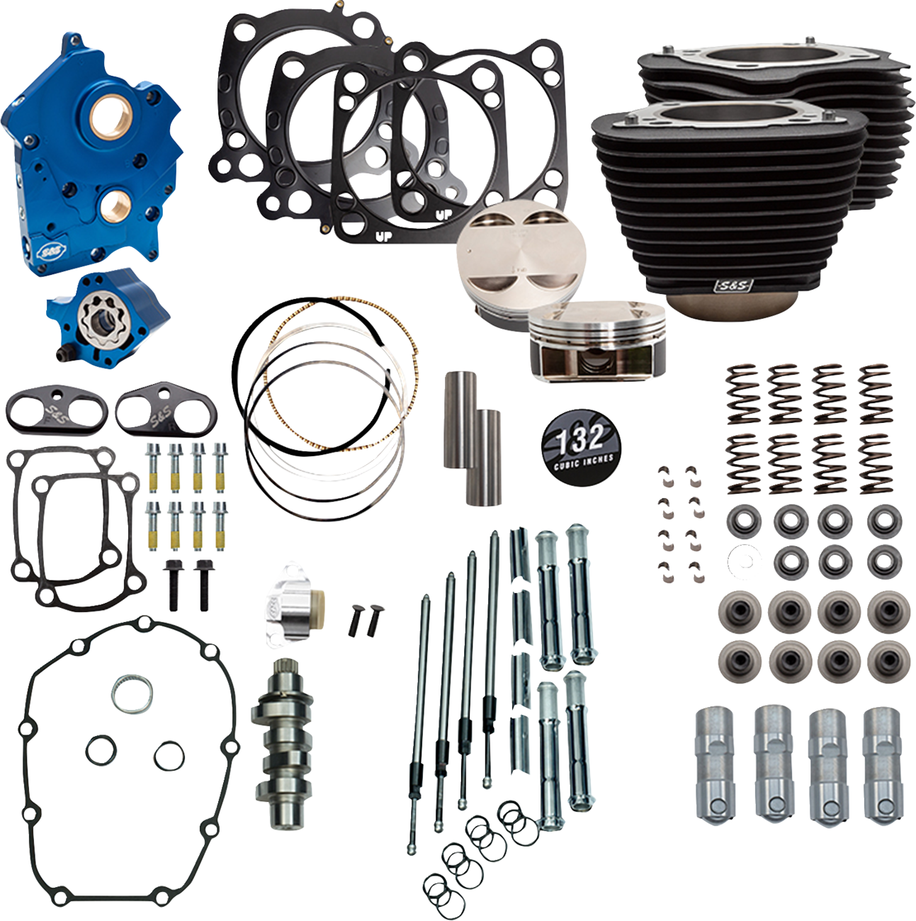 S&S Cycle Power Pack - Oil Cooled - 550C - Wrinkle Black W/O Highlight - Chrome Pushrod Tubes - 114"/117" M8