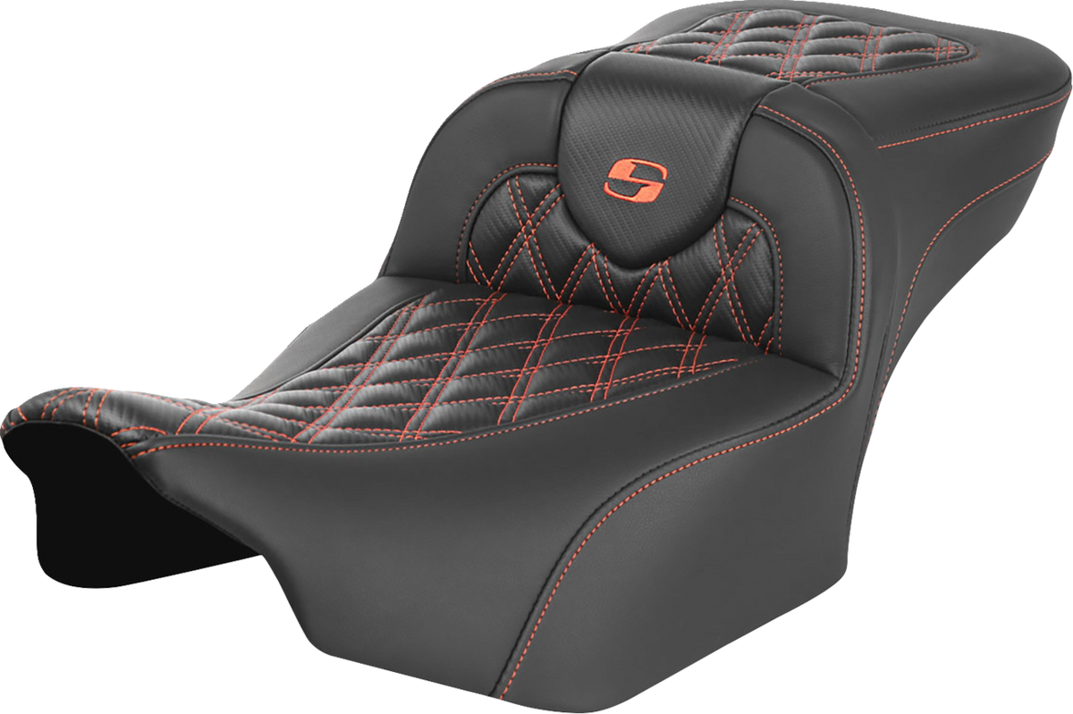 Saddlemen Roadsofa™ Extended Reach Seat - Without Backrest - Lattice Stitch - Orange Stitch - FL/FX '23-'24
