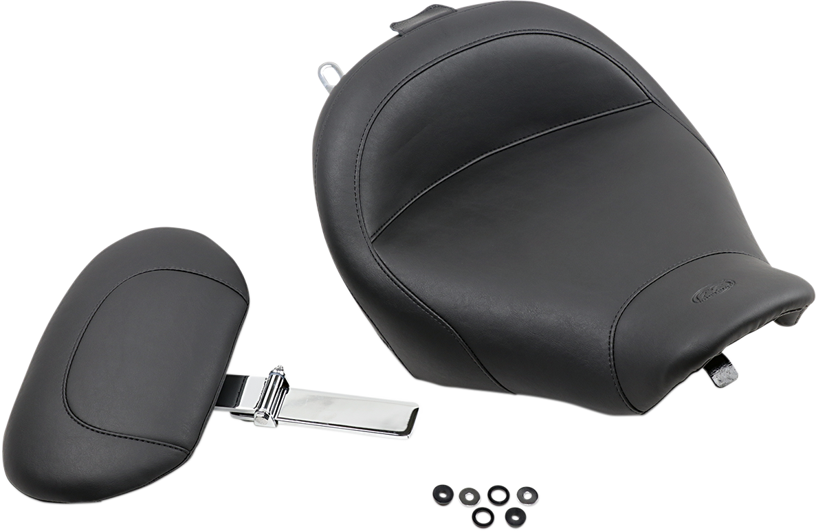 Mustang Wide Solo Seat - With Backrest - Vintage - Black - Smooth - Road King '97-'07